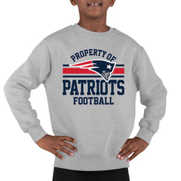 New England Patriots NFL Youth Property Of Crew Sweatshirt - Sport Gray
