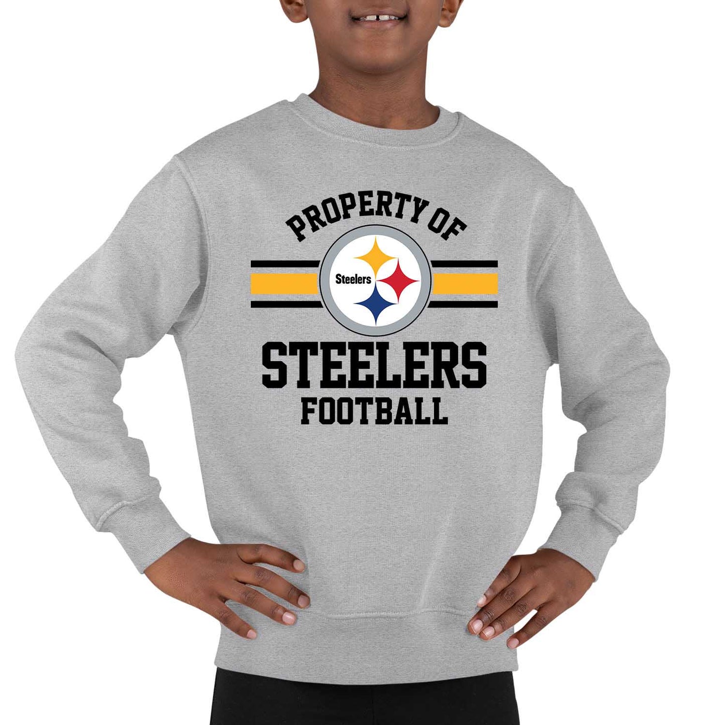 Pittsburgh Steelers NFL Youth Property Of Crew Sweatshirt - Sport Gray