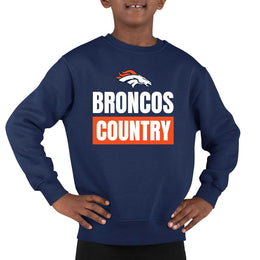 Denver Broncos NFL Youth Team Slogan crewneck Sweatshirt - Navy