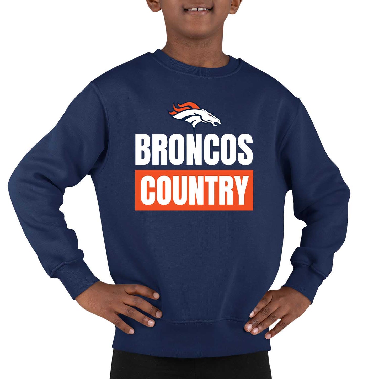 Denver Broncos NFL Youth Team Slogan crewneck Sweatshirt - Navy