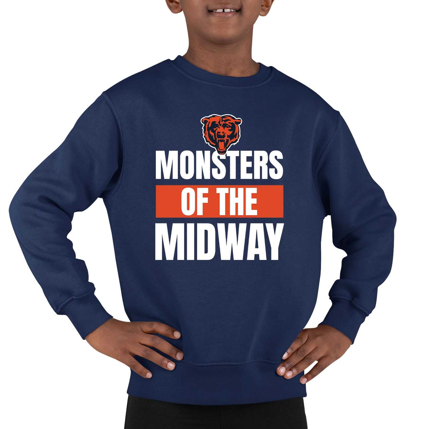 Chicago Bears NFL Youth Team Slogan crewneck Sweatshirt - Navy