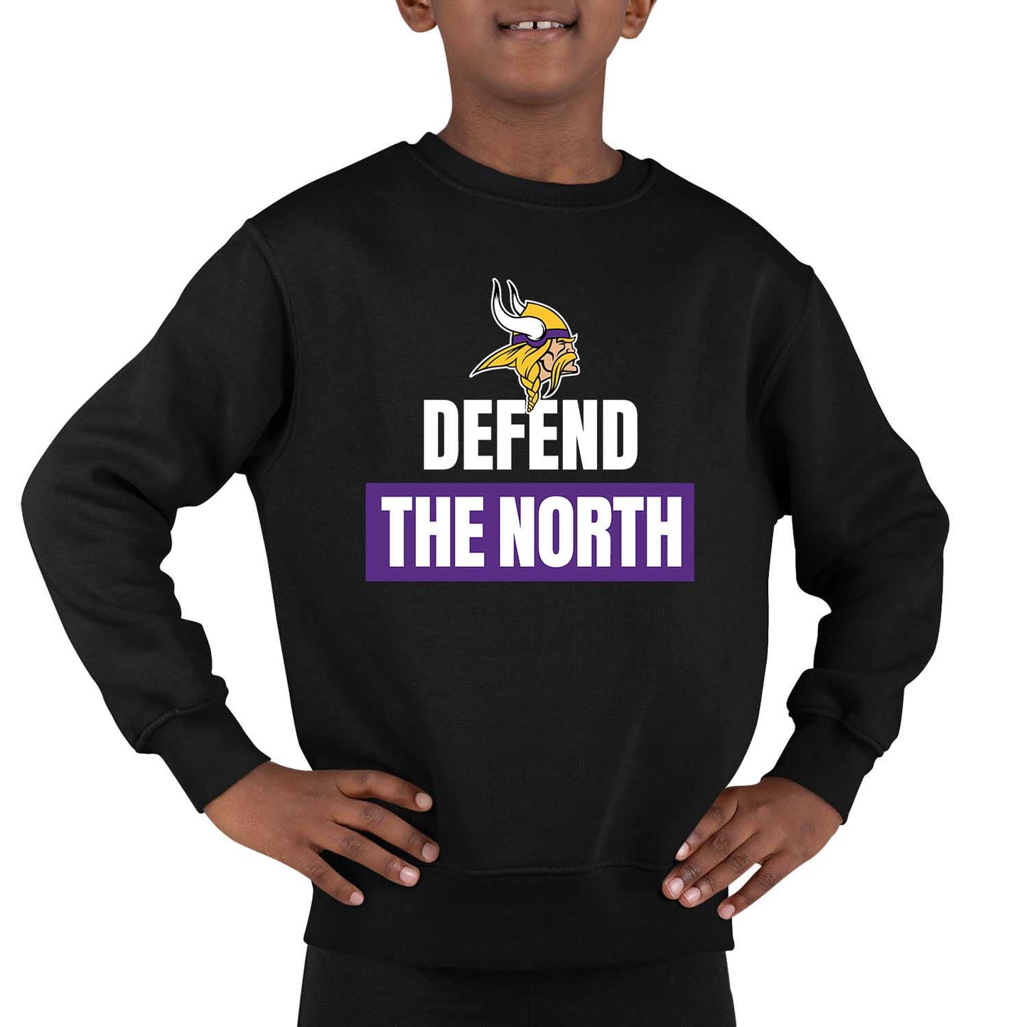 Minnesota Vikings NFL Youth Team Slogan crewneck Sweatshirt - Black