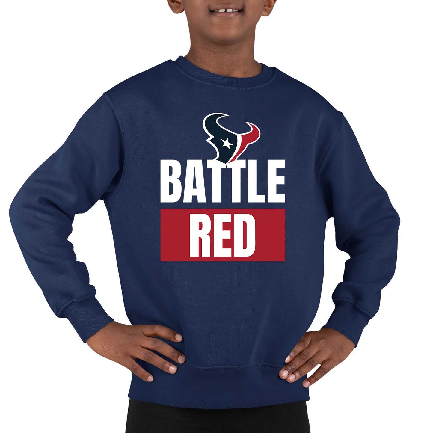 Houston Texans NFL Youth Team Slogan crewneck Sweatshirt - Navy