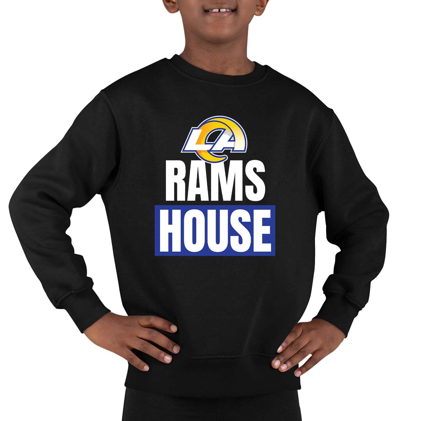 Los Angeles Rams NFL Youth Team Slogan crewneck Sweatshirt - Black
