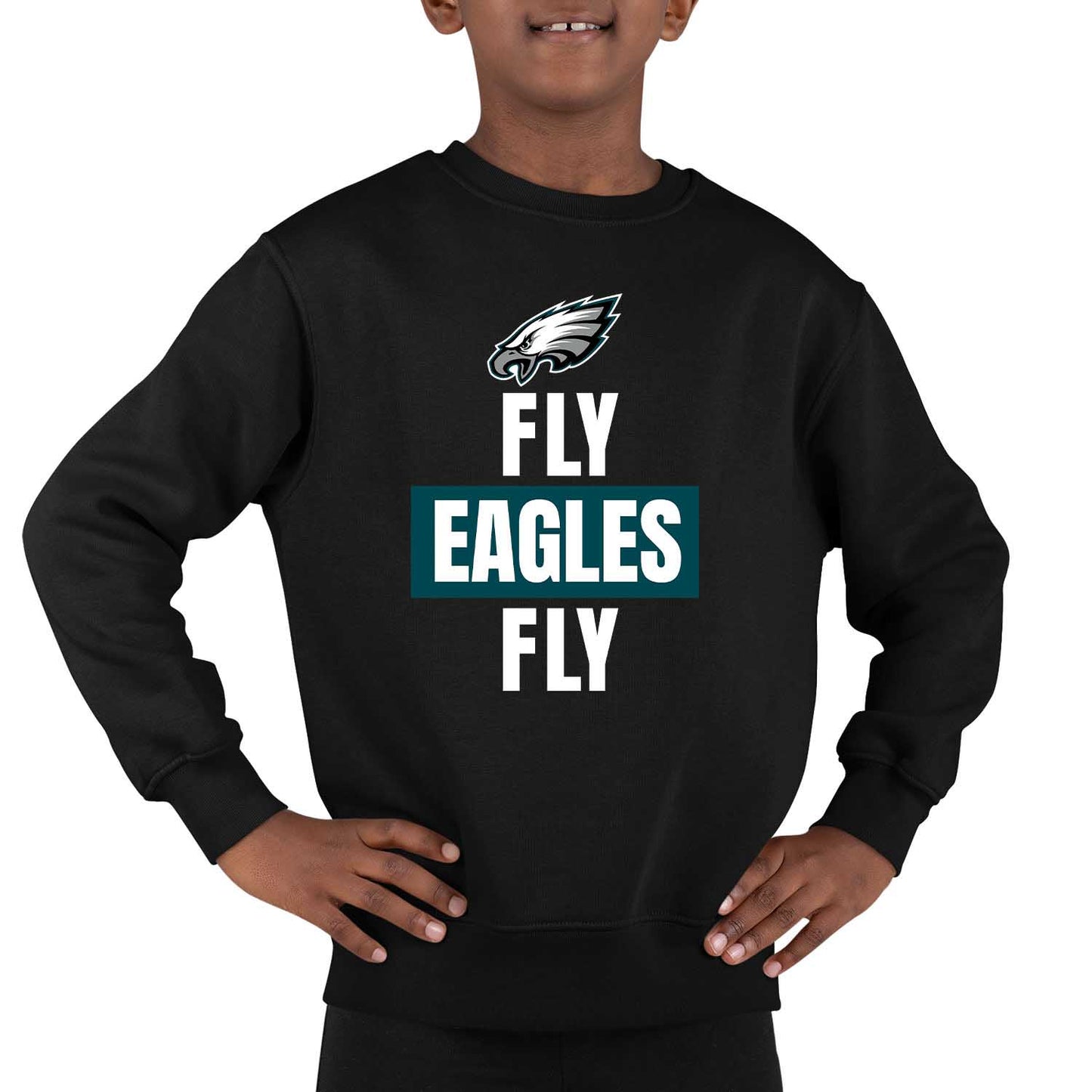 Philadelphia Eagles NFL Youth Team Slogan crewneck Sweatshirt - Black