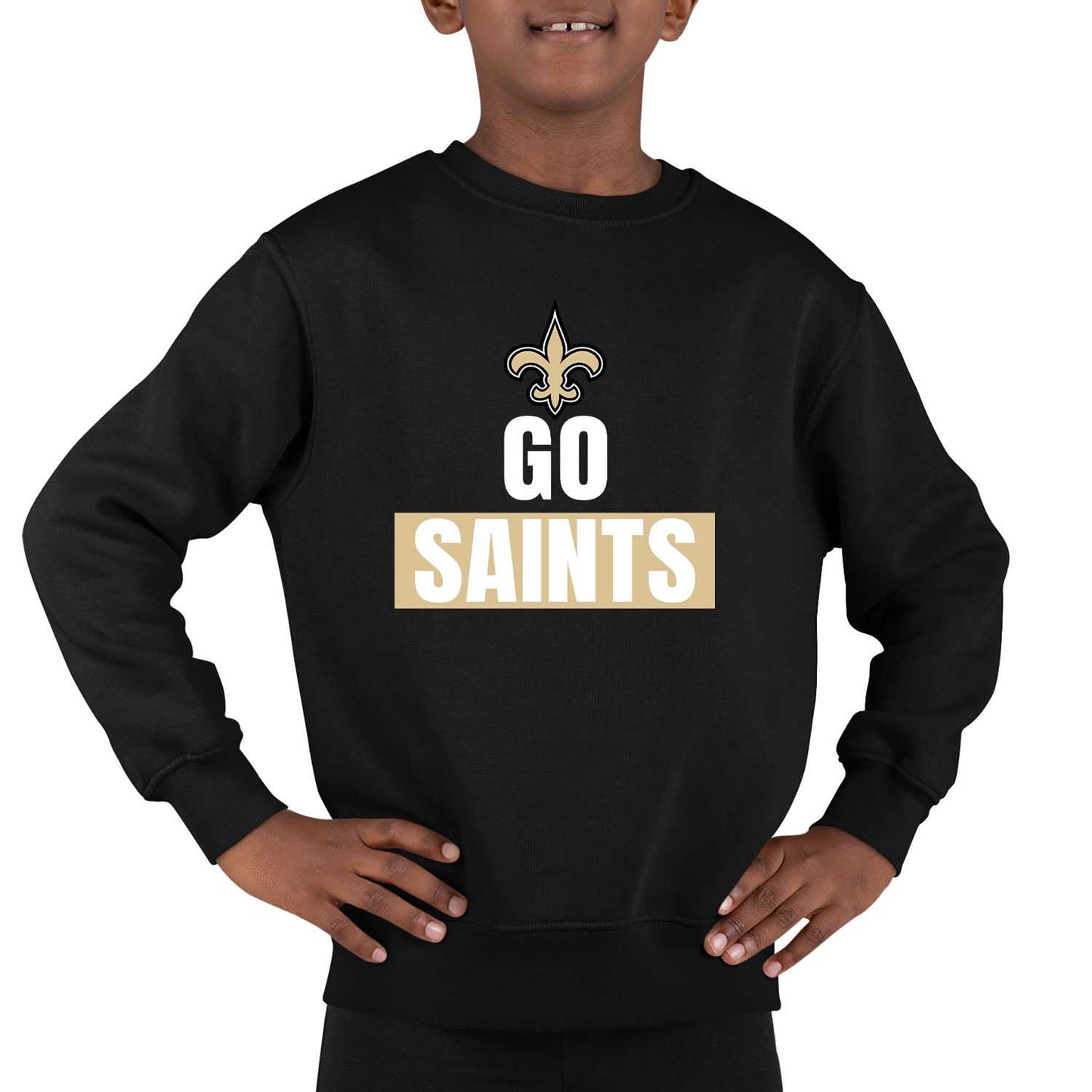 New Orleans Saints NFL Youth Team Slogan crewneck Sweatshirt - Black