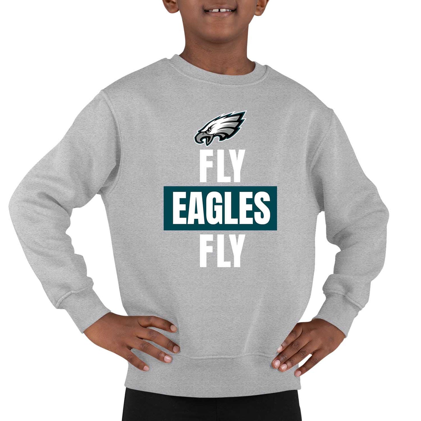Philadelphia Eagles NFL Youth Team Slogan crewneck Sweatshirt - Gray