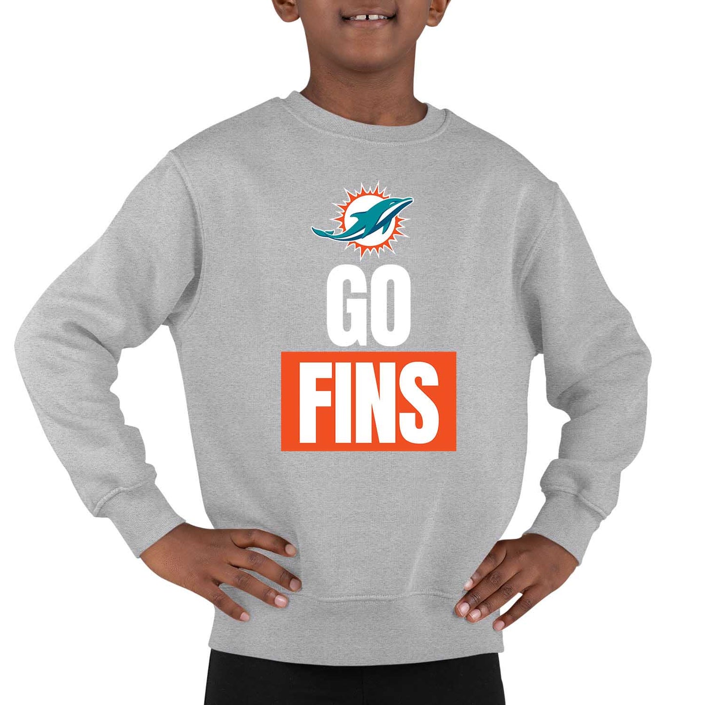 Miami Dolphins NFL Youth Team Slogan crewneck Sweatshirt - Gray