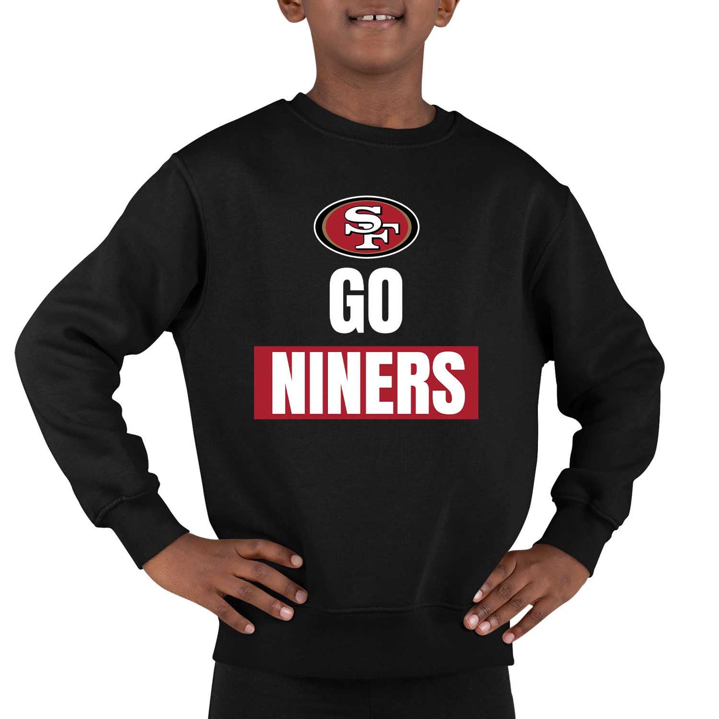 San Francisco 49ers NFL Youth Team Slogan crewneck Sweatshirt - Black