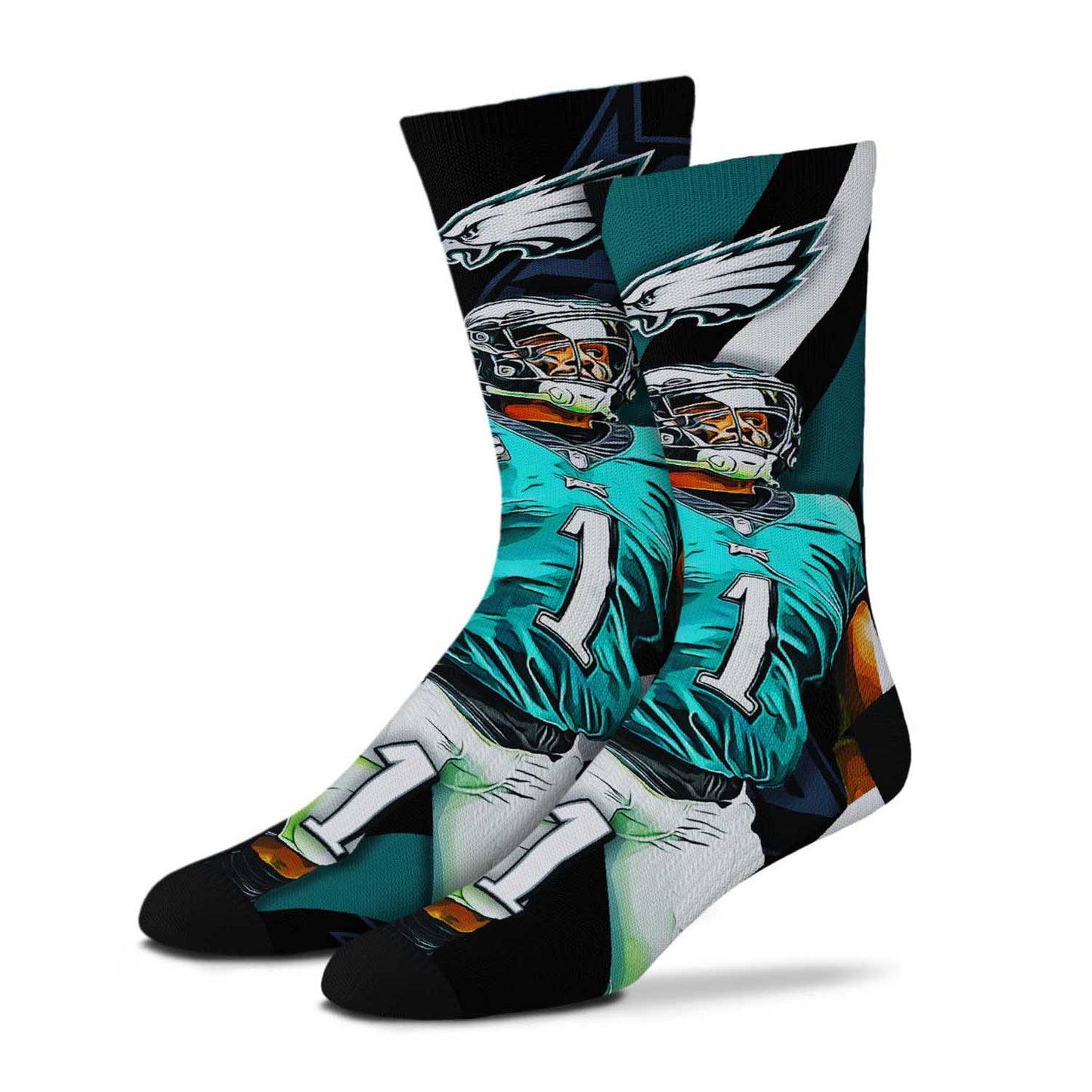Philadelphia Eagles NFL Adult V Curve MVP Player Crew Socks - Black