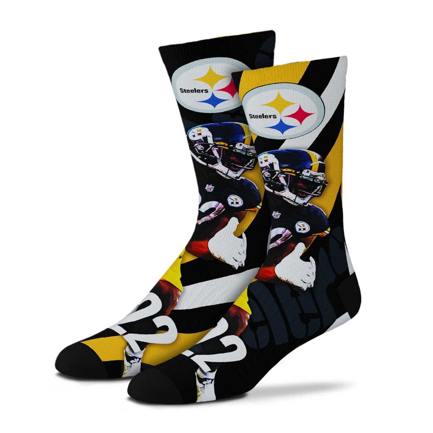 Pittsburgh Steelers NFL Adult V Curve MVP Player Crew Socks - Black #22