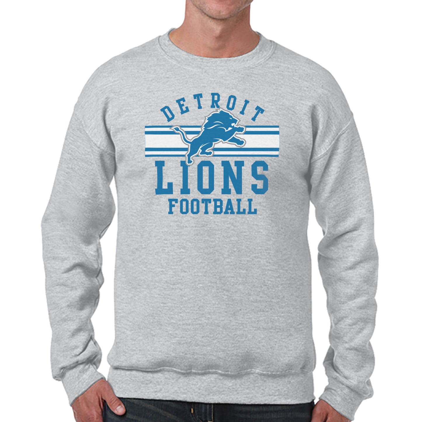Detroit Lions NFL Team Stripe Crew Sweatshirt - Sport Gray