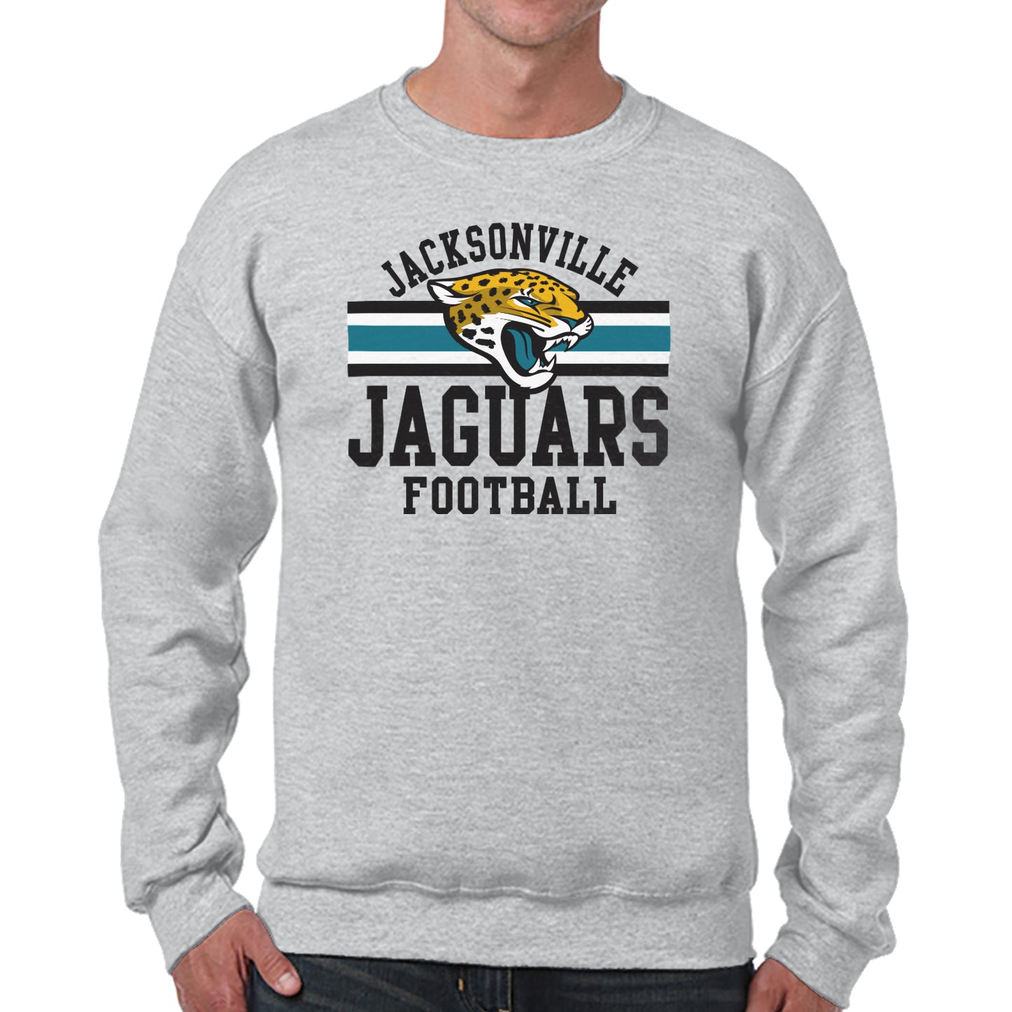 Jacksonville Jaguars NFL Team Stripe Crew Sweatshirt - Sport Gray