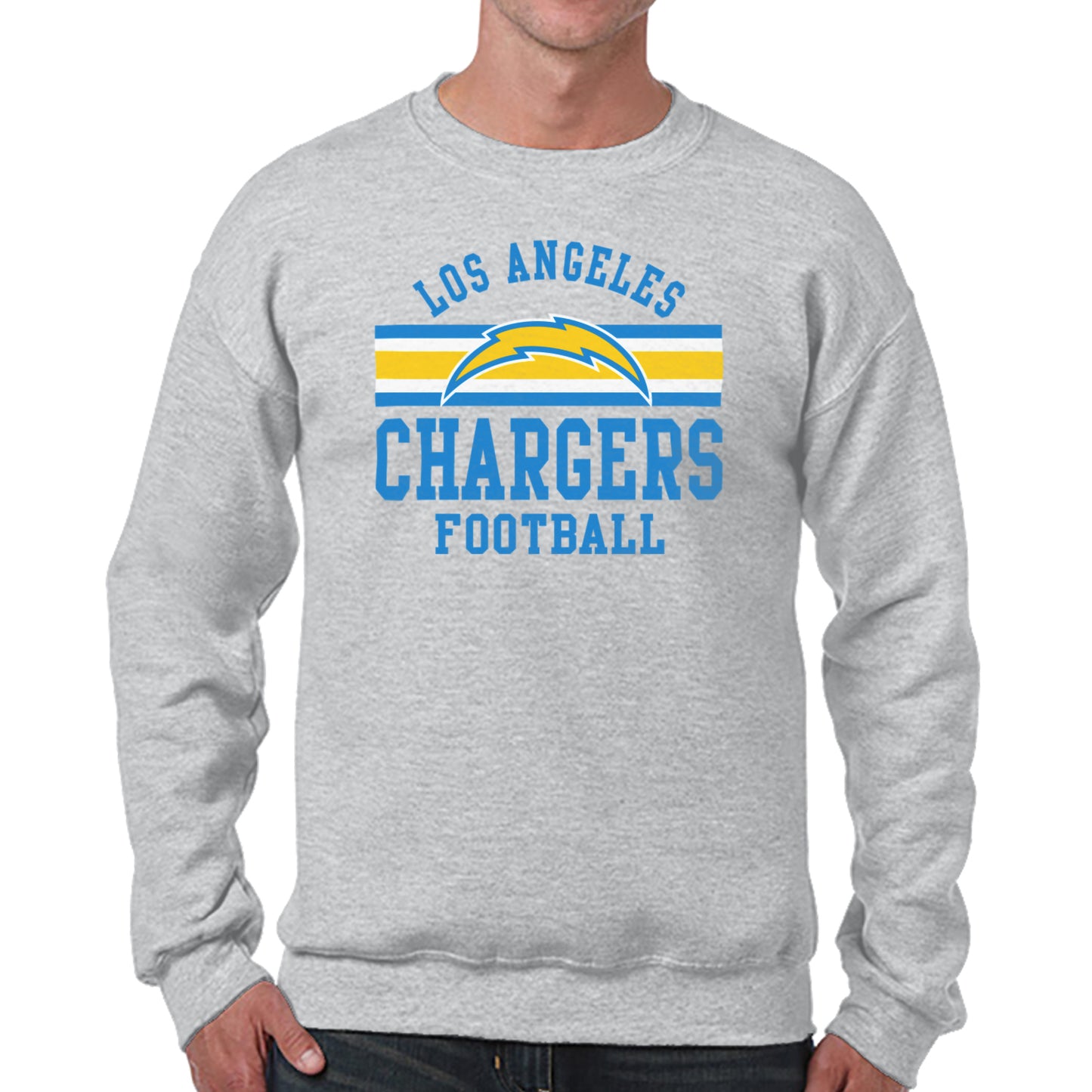 Los Angeles Chargers NFL Team Stripe Crew Sweatshirt - Sport Gray