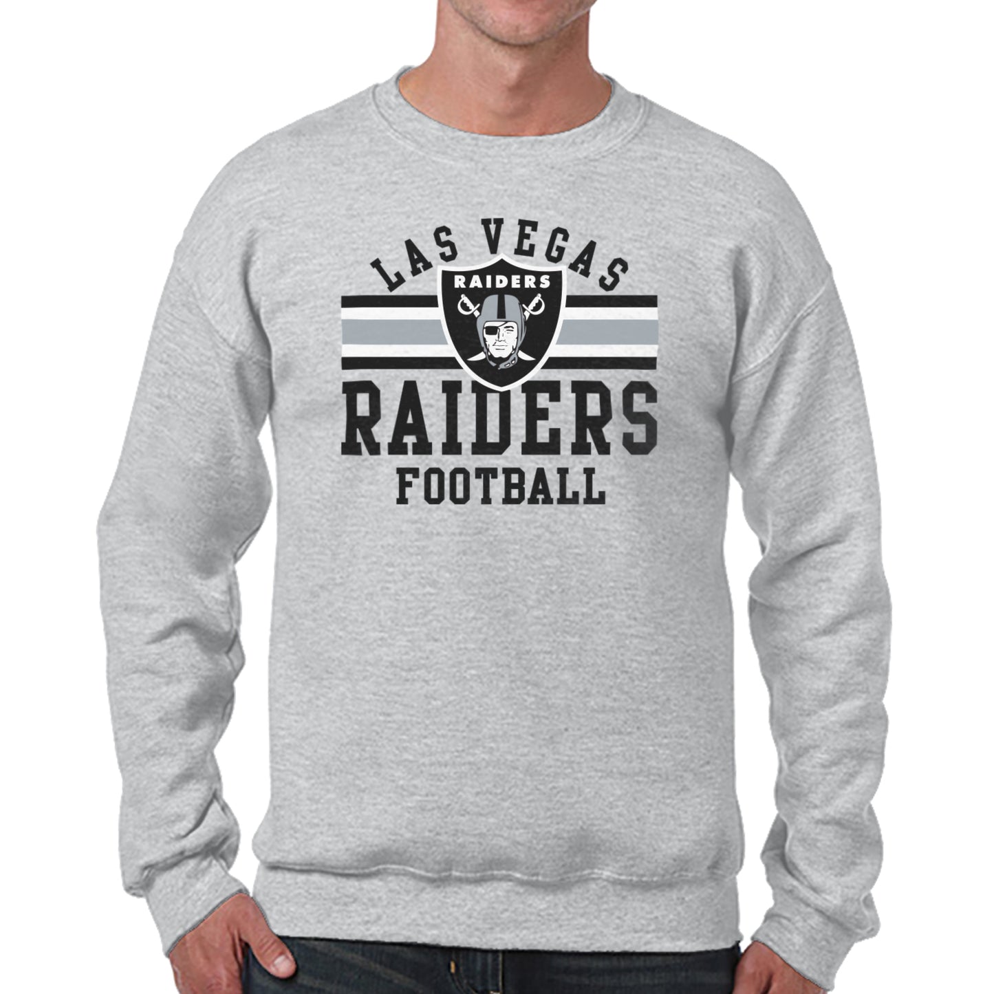 Las Vegas Raiders NFL Team Stripe Crew Sweatshirt - Sport Gray