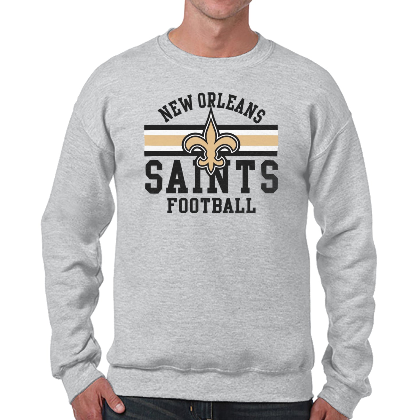 New Orleans Saints NFL Team Stripe Crew Sweatshirt - Sport Gray