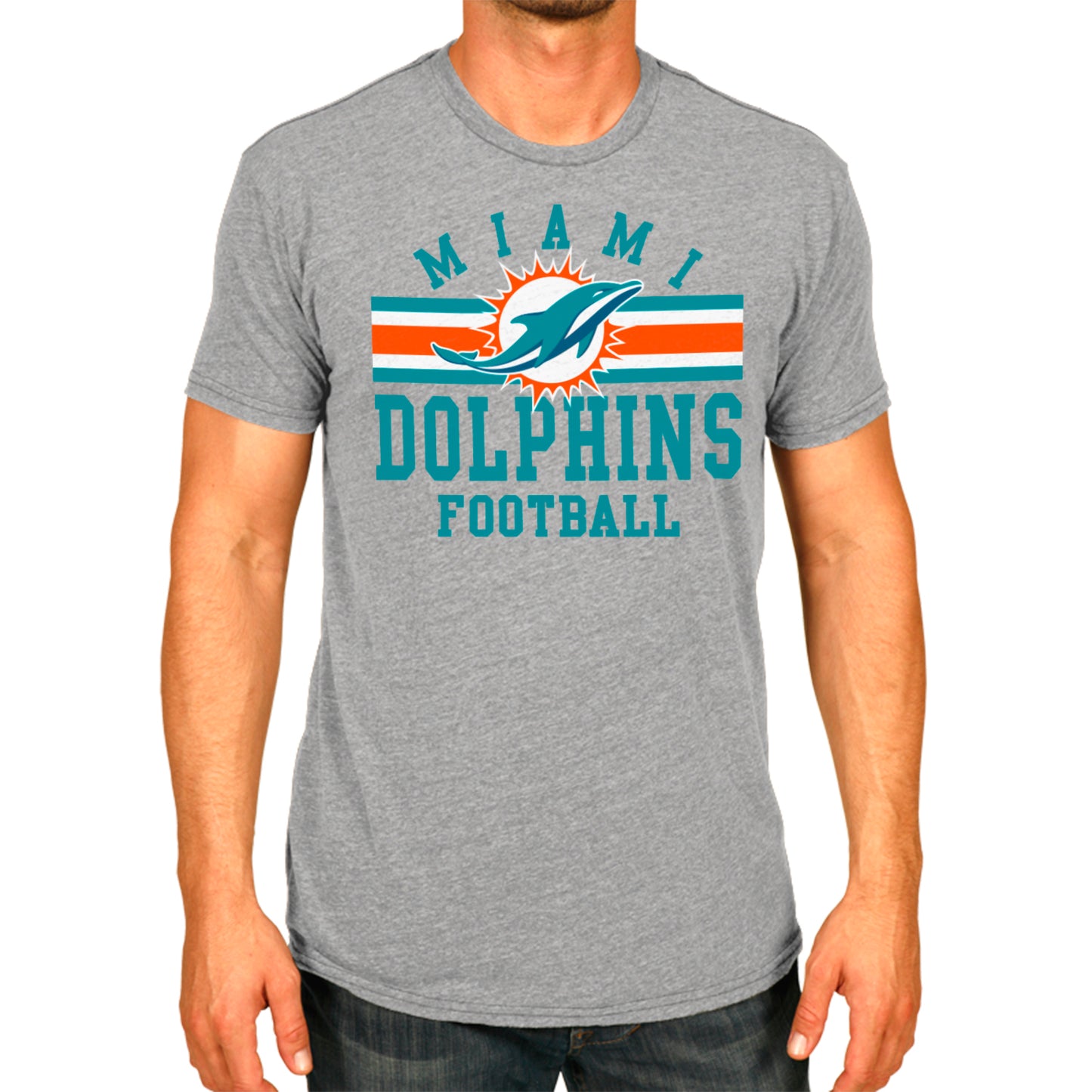Miami Dolphins NFL Adult Short Sleeve Team Stripe Tee - Sport Gray