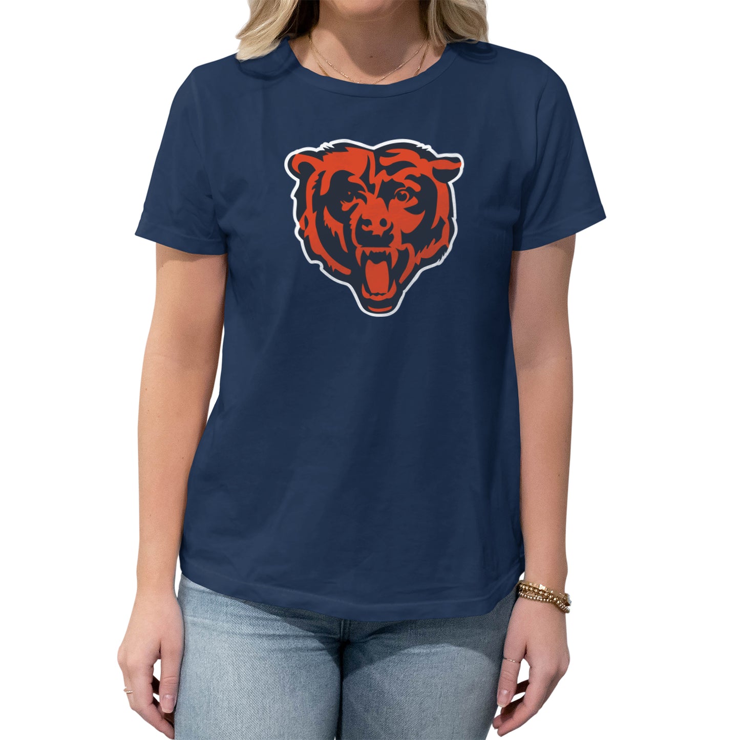 Chicago Bears NFL Womens Heather Logo Relaxed Fit T-Shirt - Navy