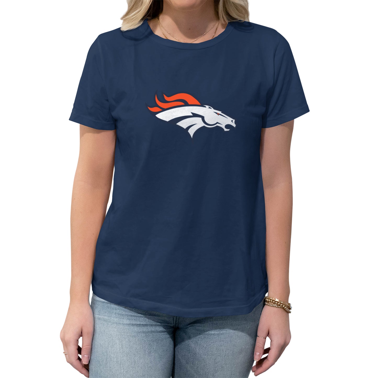 Denver Broncos NFL Womens Heather Logo Relaxed Fit T-Shirt - Navy