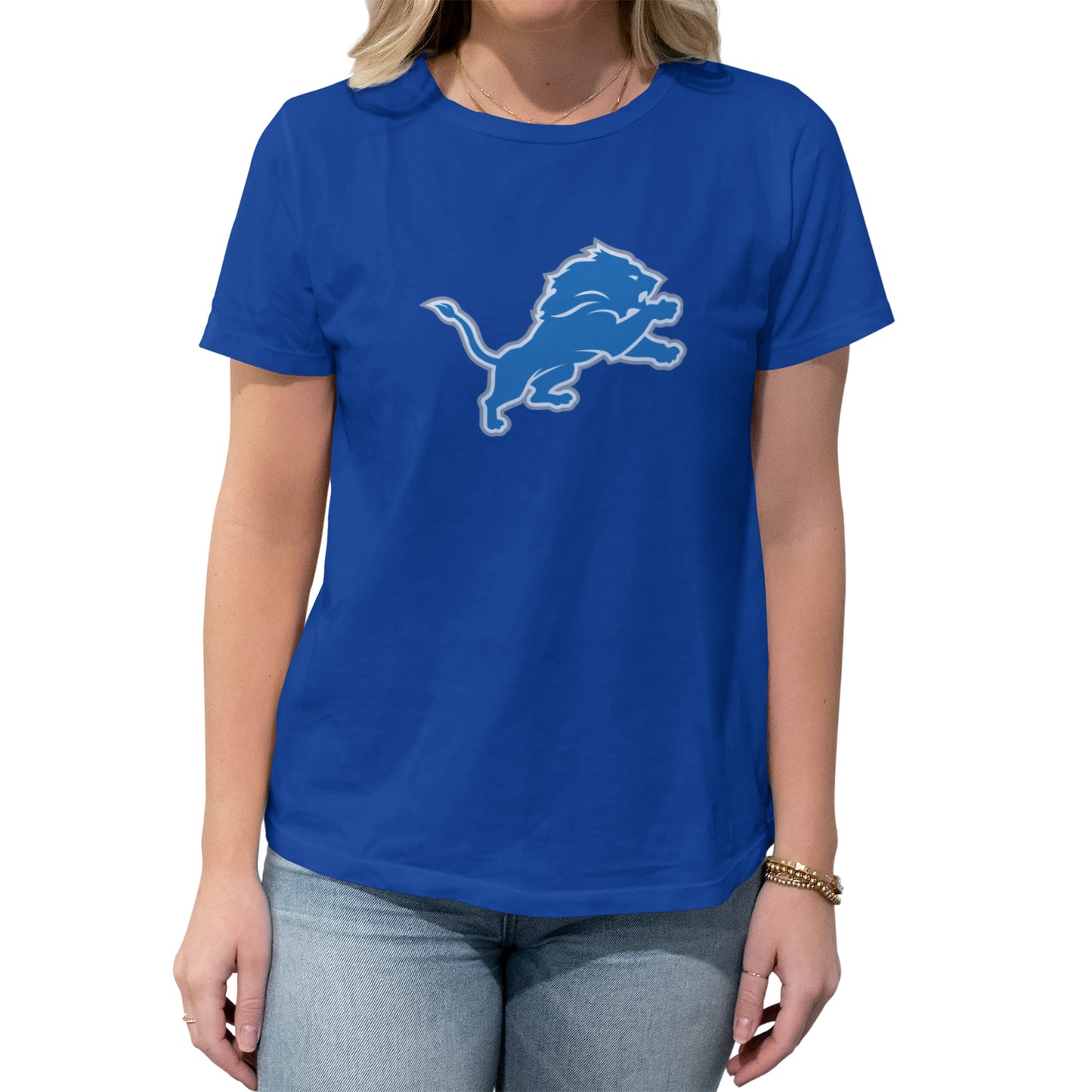 Detroit Lions NFL Womens Heather Logo Relaxed Fit T-Shirt - Royal