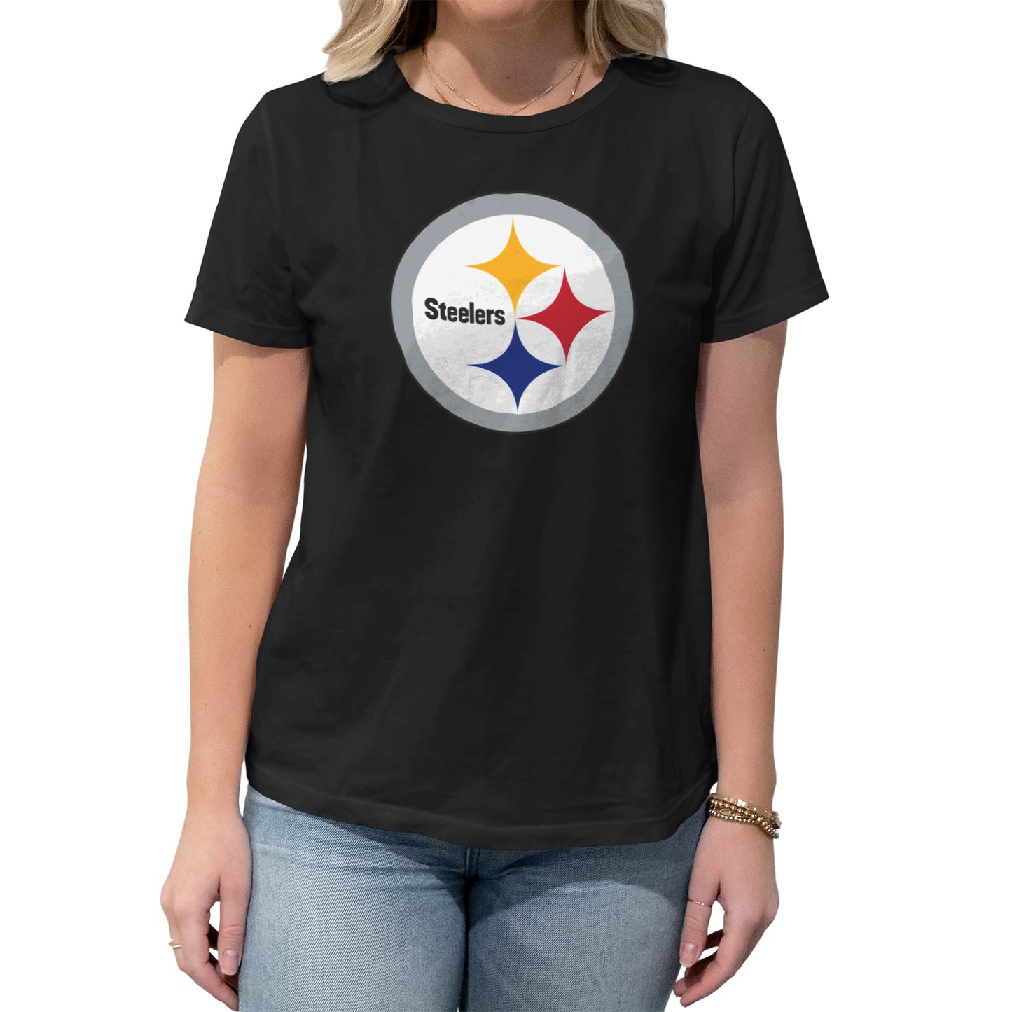 Pittsburgh Steelers NFL Womens Heather Logo Relaxed Fit T-Shirt - Black