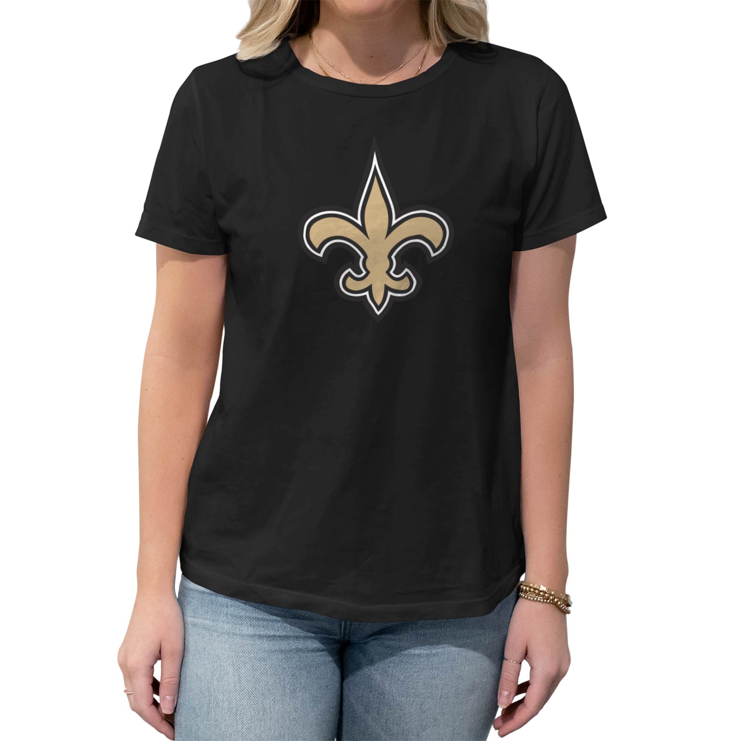 New Orleans Saints NFL Womens Heather Logo Relaxed Fit T-Shirt - Black