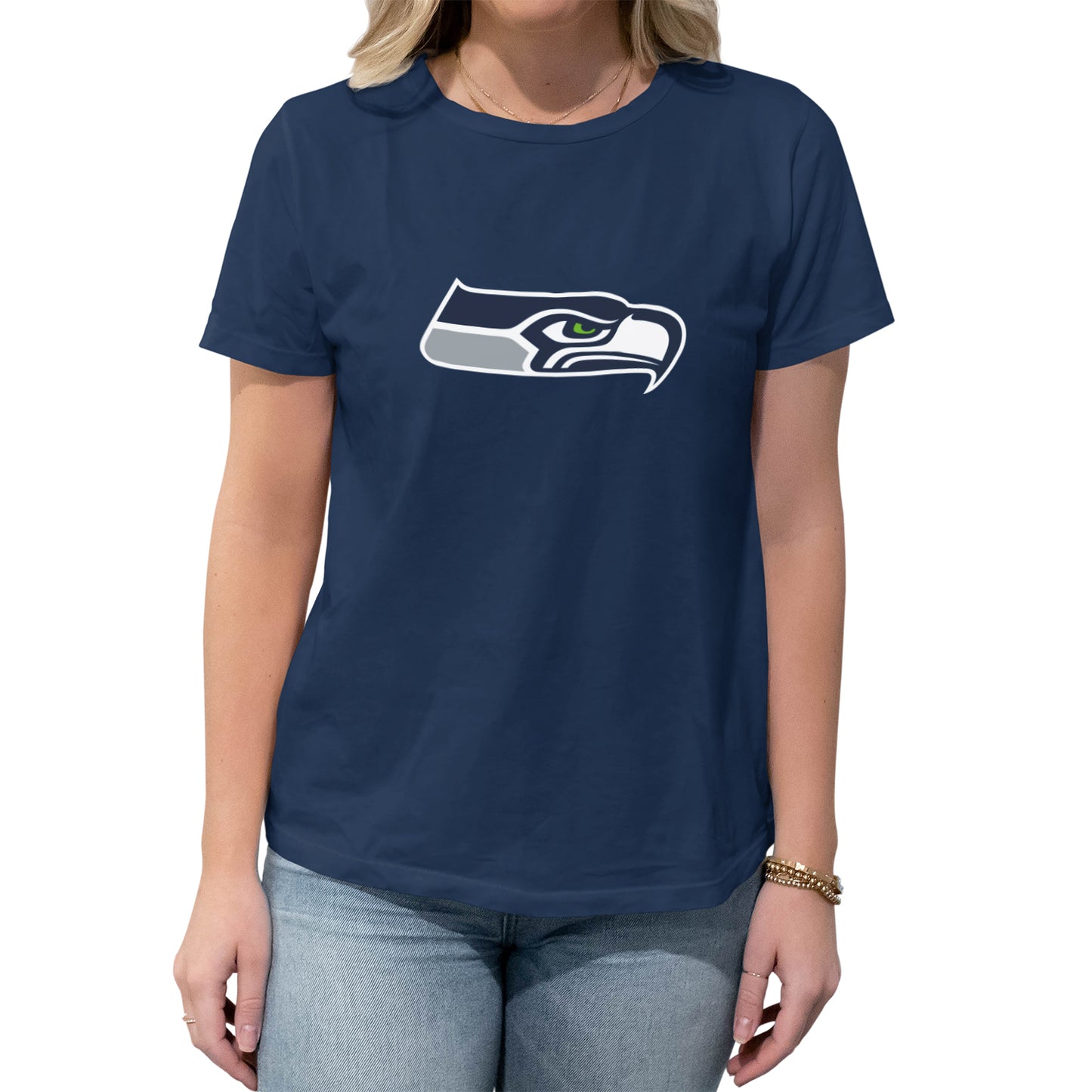 Seattle Seahawks NFL Womens Heather Logo Relaxed Fit T-Shirt - Navy