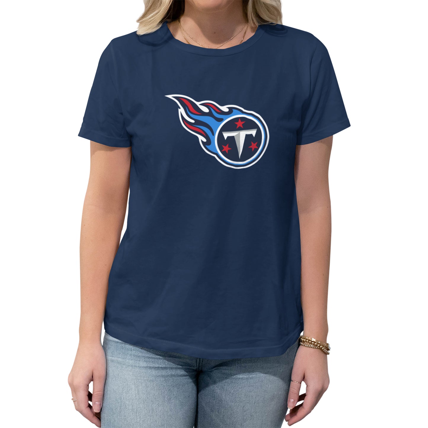 Tennessee Titans NFL Womens Heather Logo Relaxed Fit T-Shirt - Navy