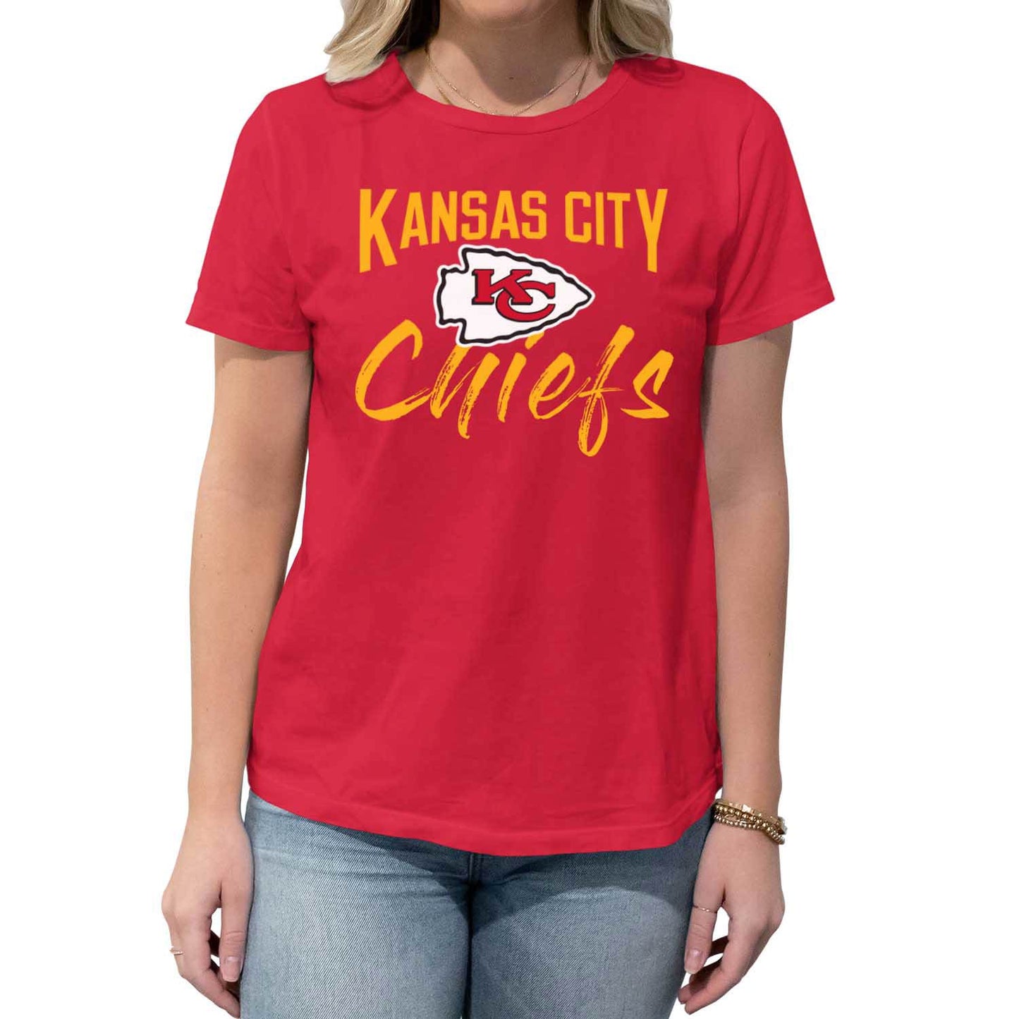 Kansas City Chiefs NFL Women's Paintbrush Fitted T-Shirt - Red