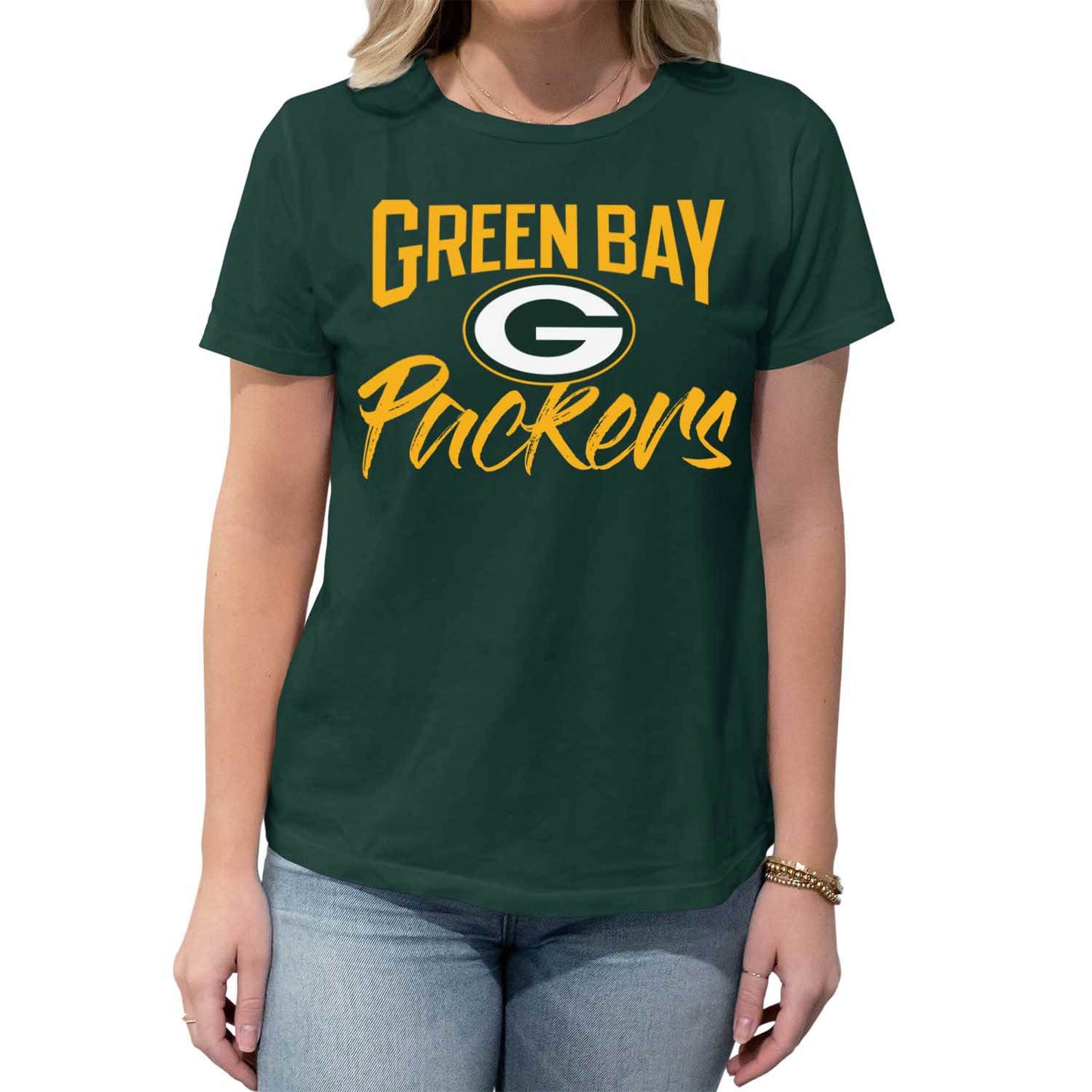 Green Bay Packers NFL Women's Paintbrush Fitted T-Shirt - Green