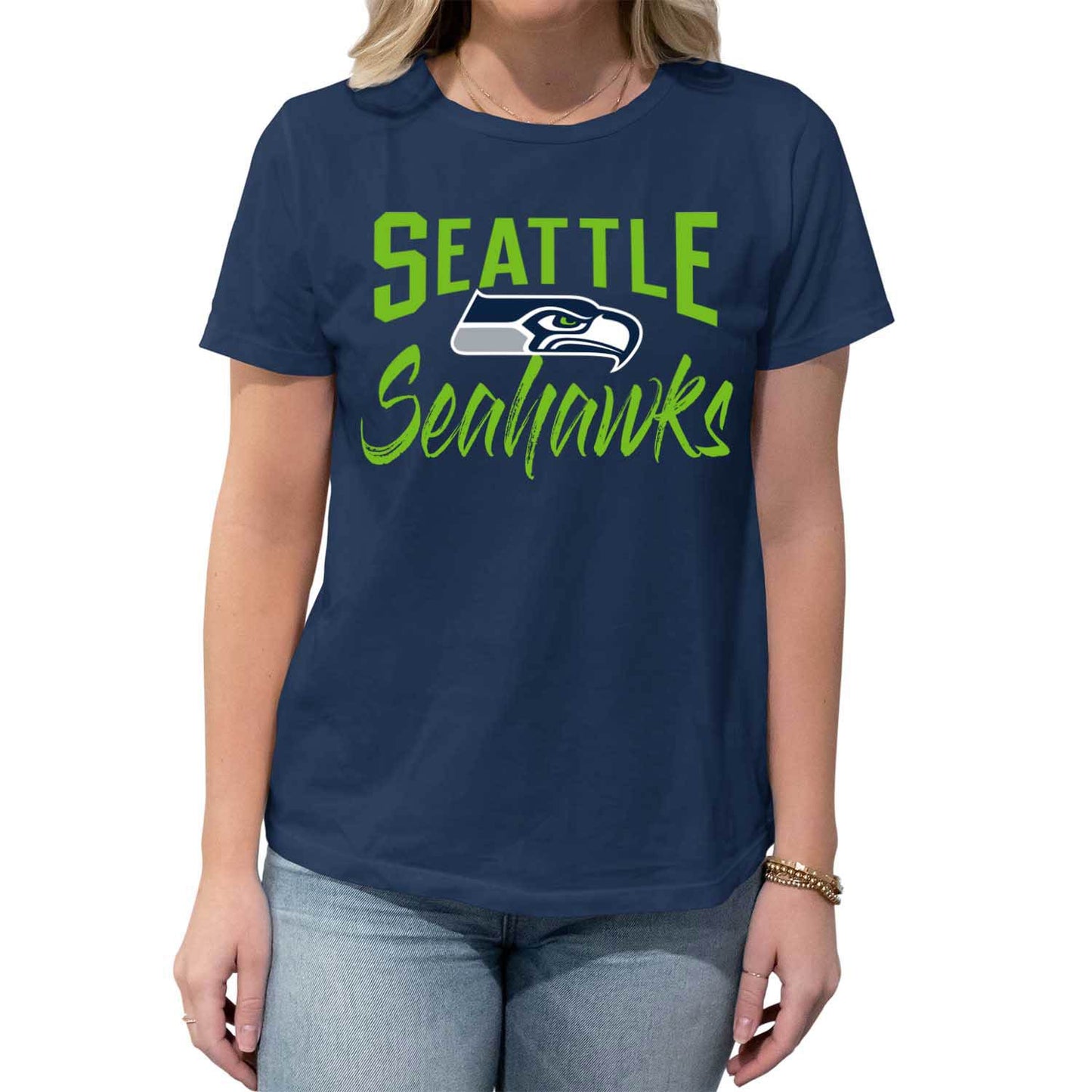 Seattle Seahawks NFL Women's Paintbrush Fitted T-Shirt - Navy