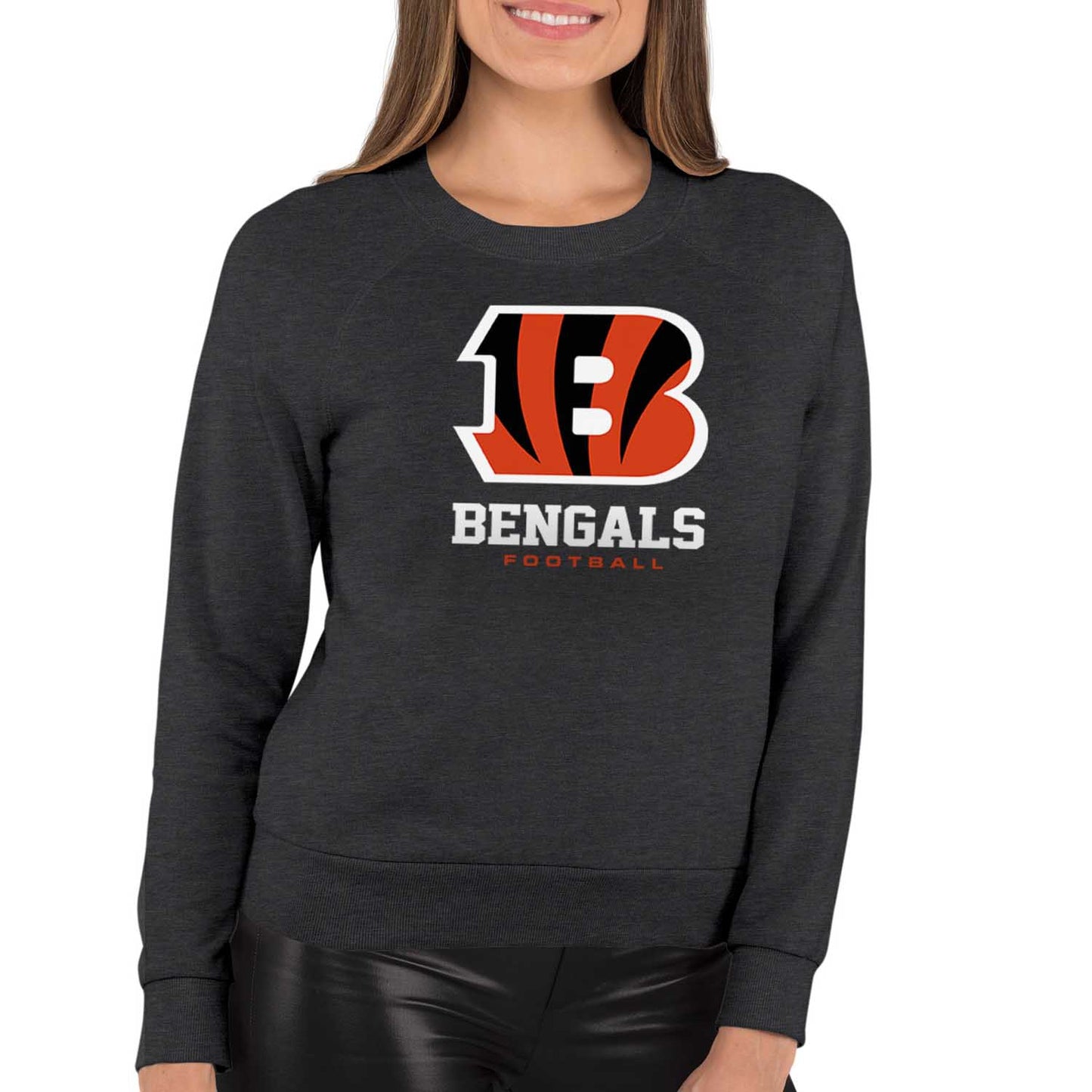 Cincinnati Bengals NFL Womens Ultimate Fan French Terry Slouchy Top- Raglan Sleeves - Charcoal