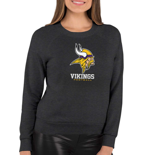 Minnesota Vikings NFL Womens Ultimate Fan French Terry Slouchy Top- Raglan Sleeves - Charcoal