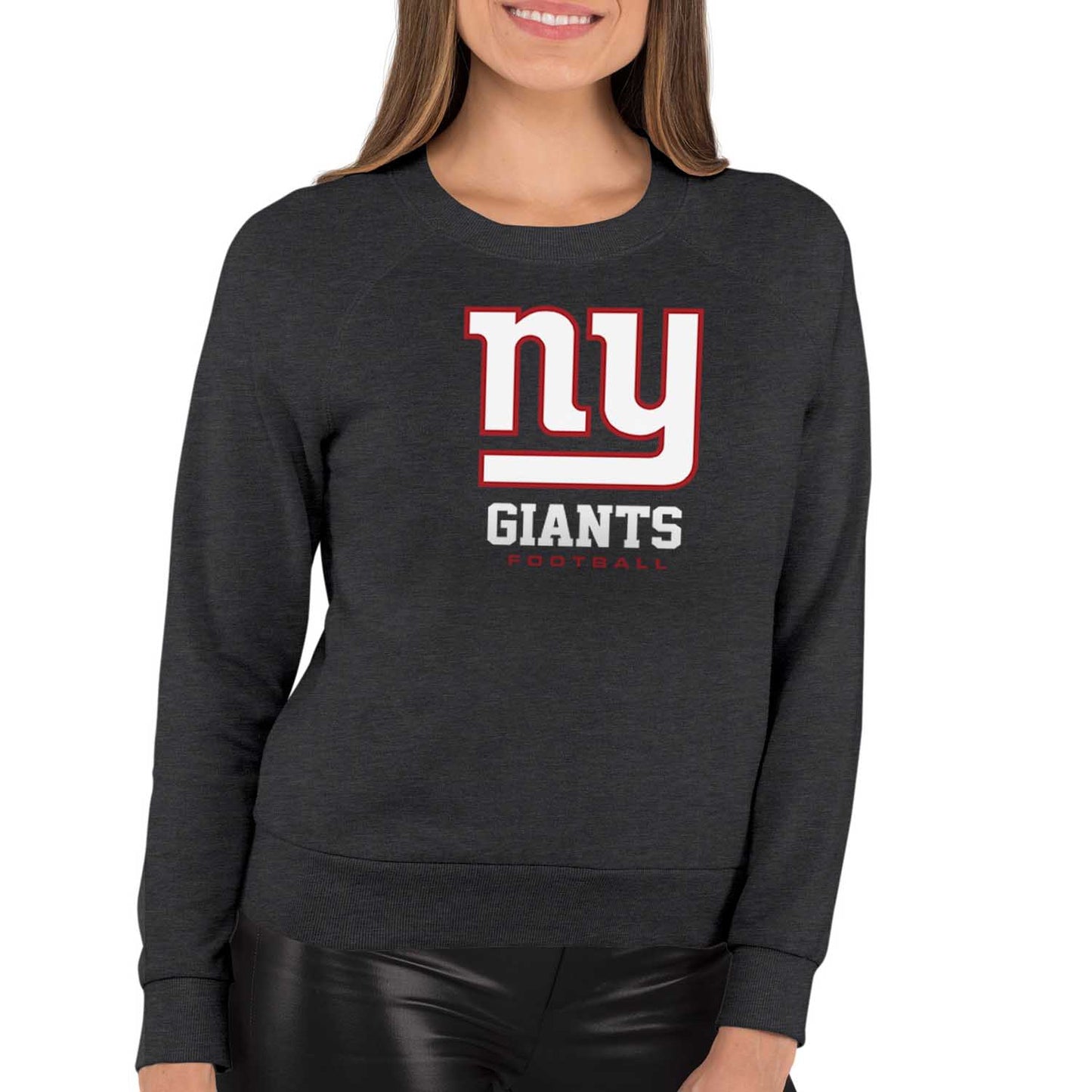 New York Giants NFL Womens Ultimate Fan French Terry Slouchy Top- Raglan Sleeves - Charcoal