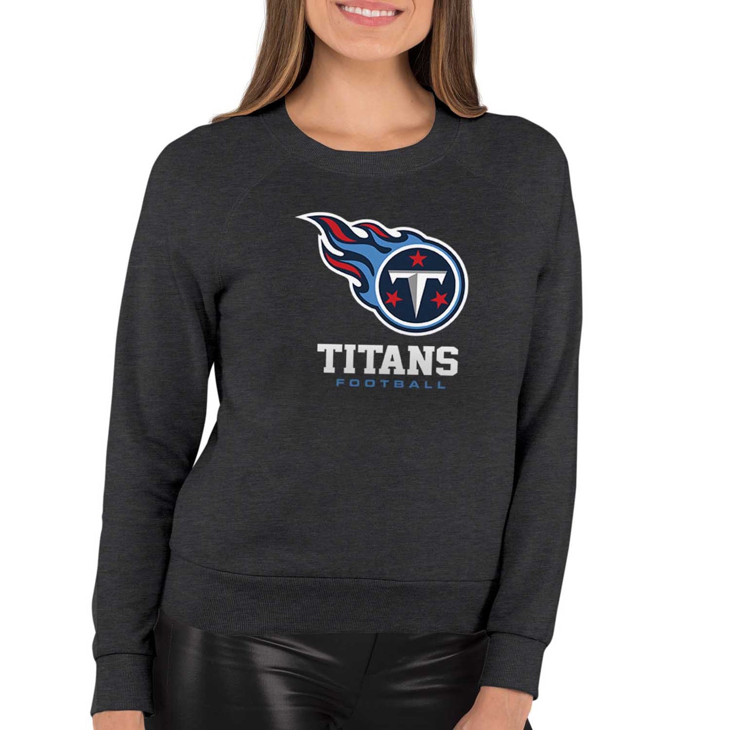 Tennessee Titans NFL Womens Ultimate Fan French Terry Slouchy Top- Raglan Sleeves - Charcoal