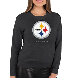 Pittsburgh Steelers NFL Womens Ultimate Fan French Terry Slouchy Top- Raglan Sleeves - Charcoal