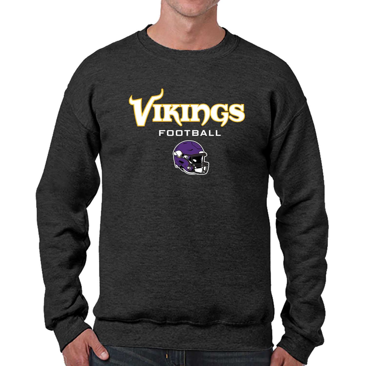 Minnesota Vikings Adult NFL Football Helmet Heather Crewneck Sweatshirt - Charcoal