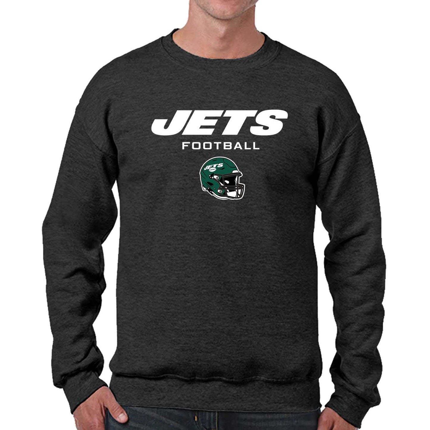 New York Jets Adult NFL Football Helmet Heather Crewneck Sweatshirt - Charcoal