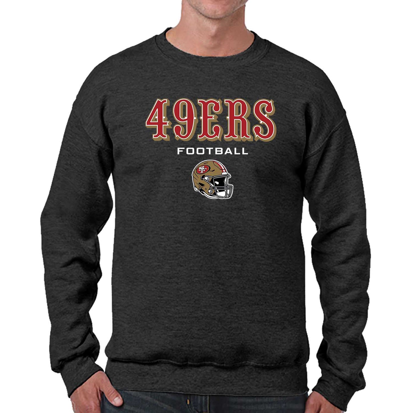 San Francisco 49ers Adult NFL Football Helmet Heather Crewneck Sweatshirt - Charcoal