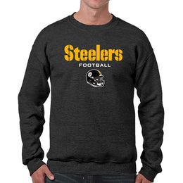Pittsburgh Steelers Adult NFL Football Helmet Heather Crewneck Sweatshirt - Charcoal