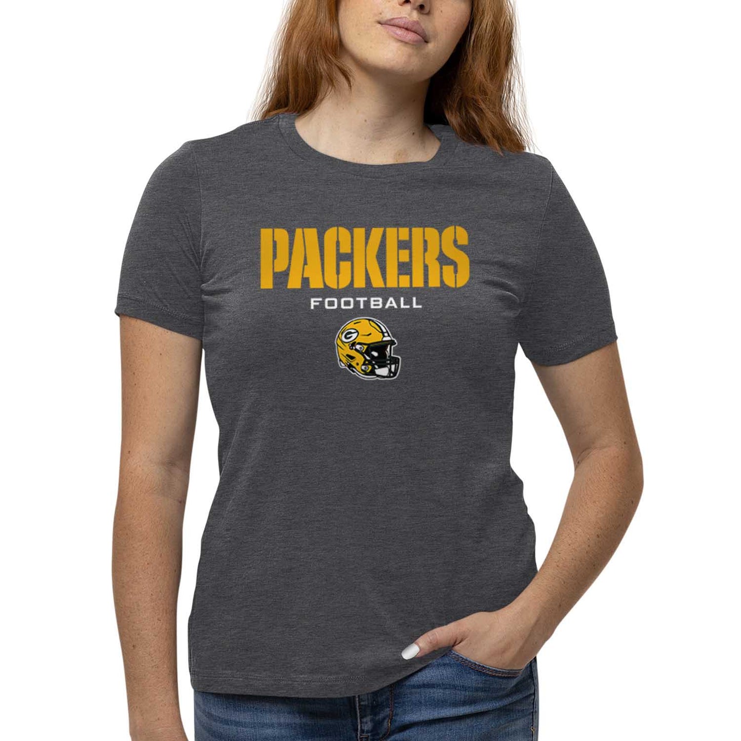 Green Bay Packers Women's NFL Football Helmet Short Sleeve Tagless T-Shirt - Charcoal