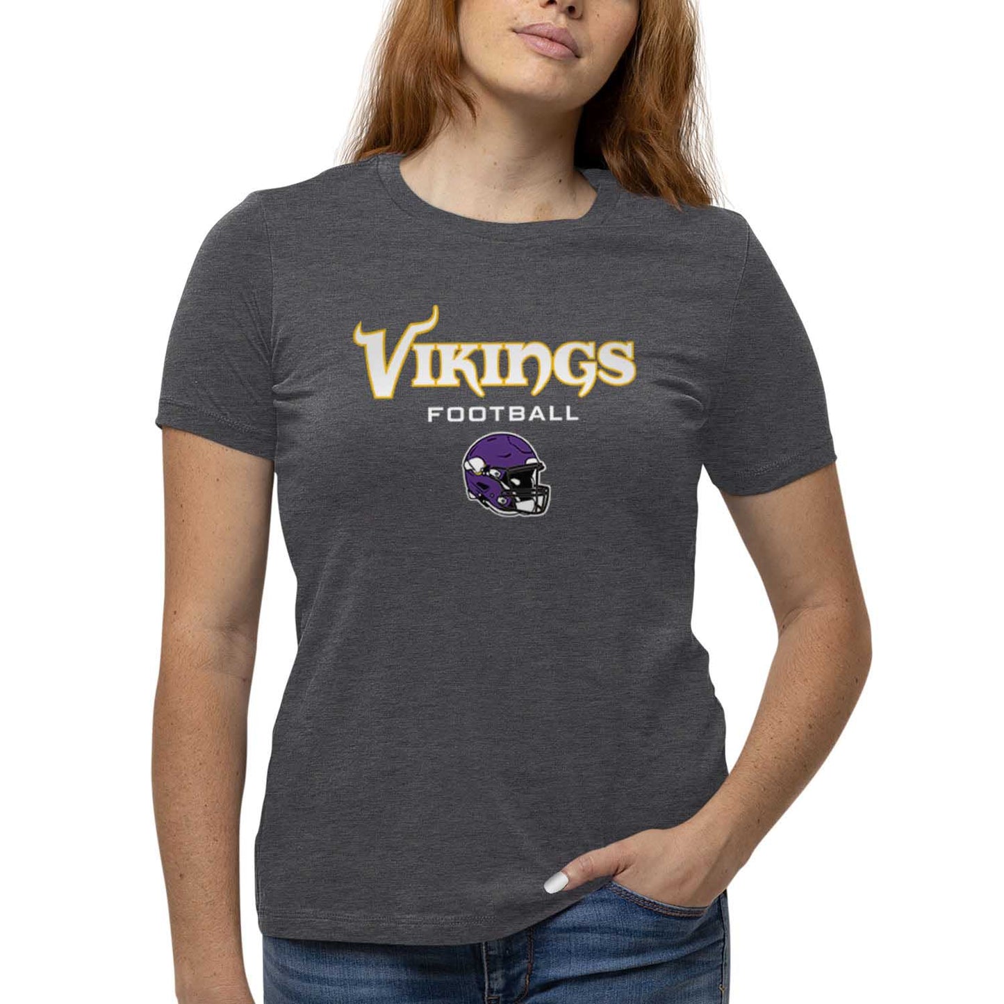 Minnesota Vikings Women's NFL Football Helmet Short Sleeve Tagless T-Shirt - Charcoal