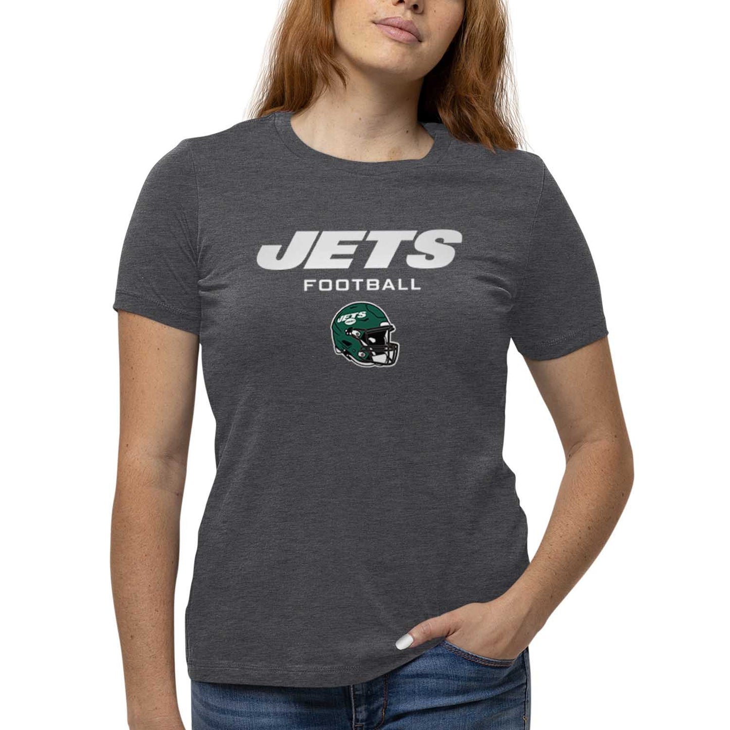 New York Jets Women's NFL Football Helmet Short Sleeve Tagless T-Shirt - Charcoal