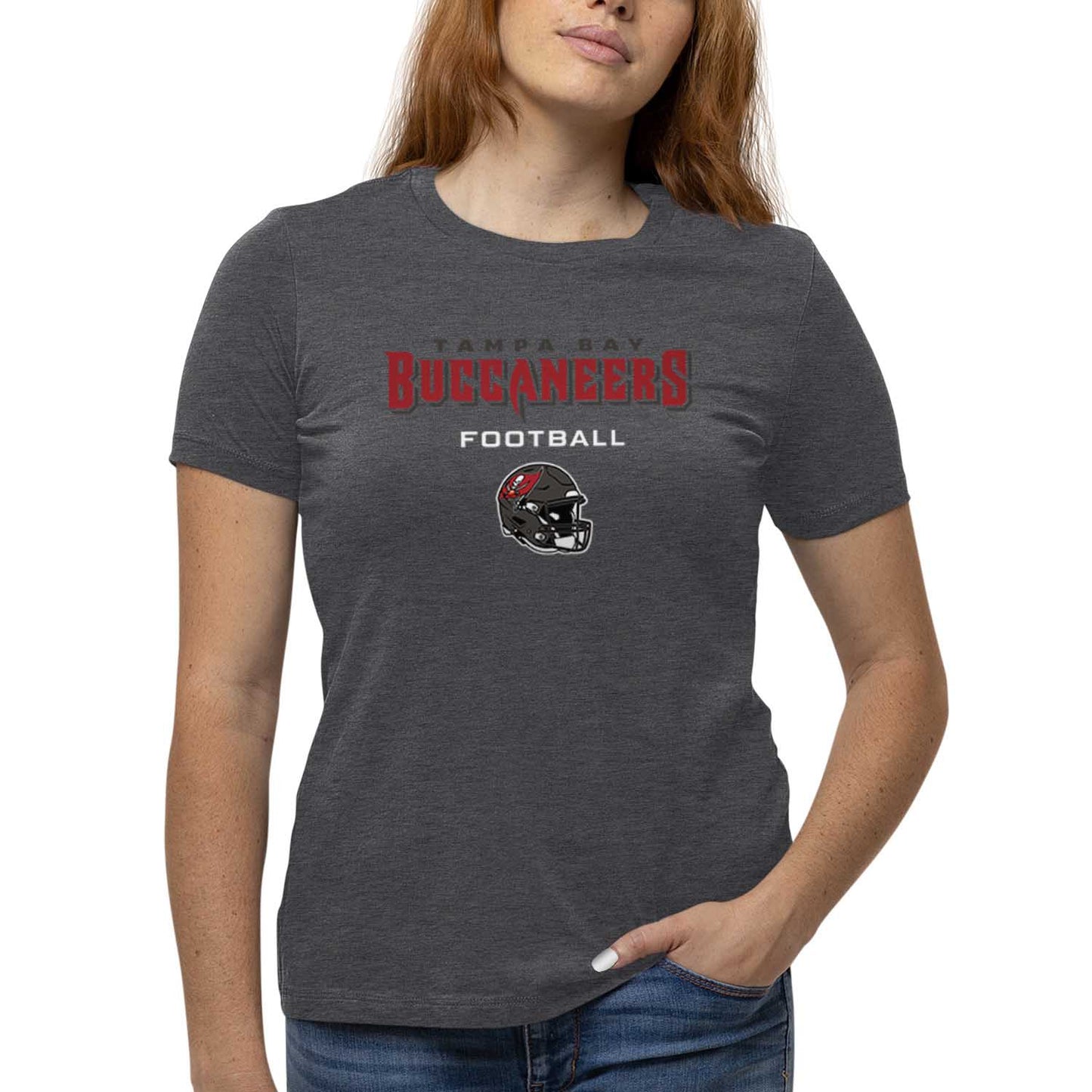 Tampa Bay Buccaneers Women's NFL Football Helmet Short Sleeve Tagless T-Shirt - Charcoal