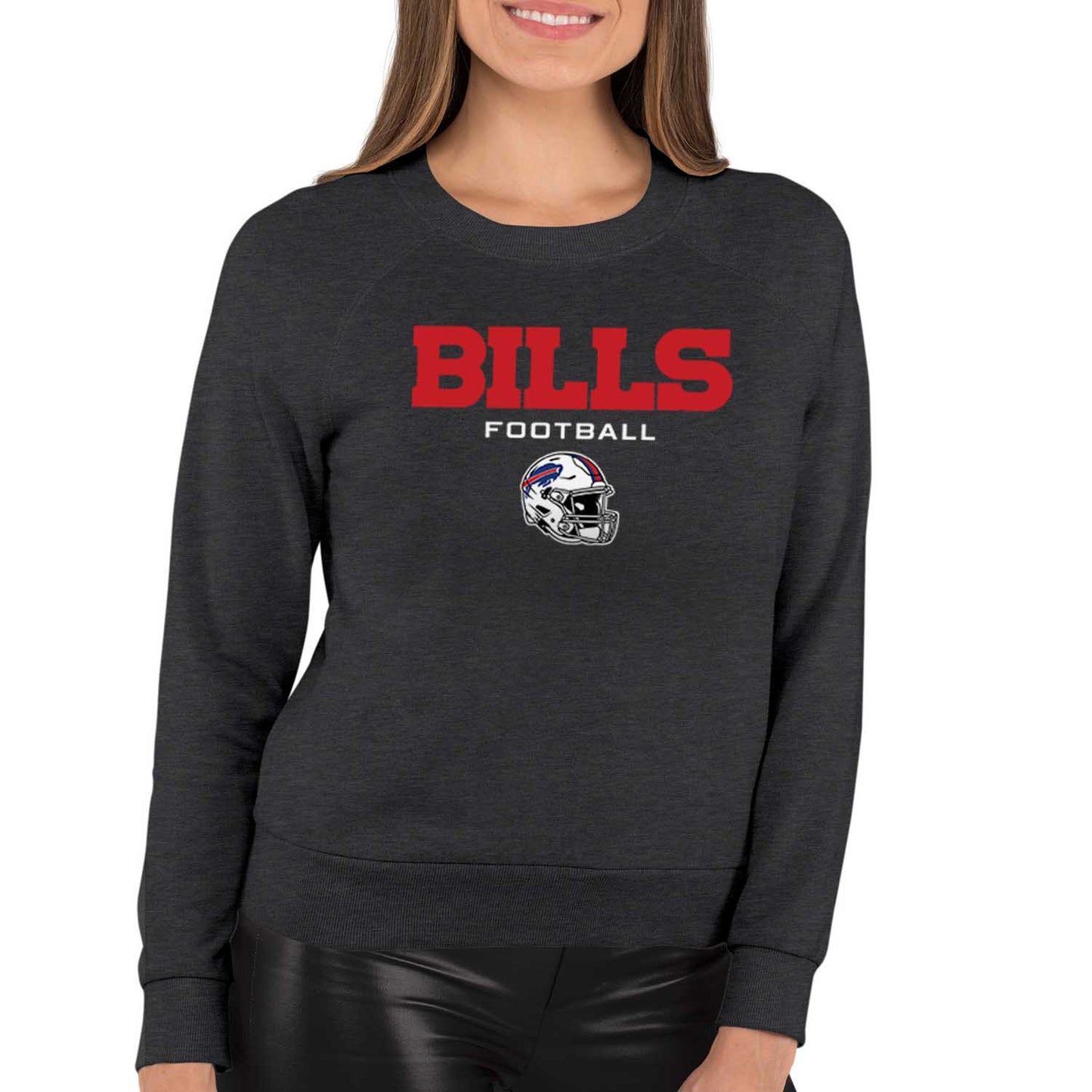 Buffalo Bills NFL Womens Helmet French Terry Slouchy Top - Charcoal