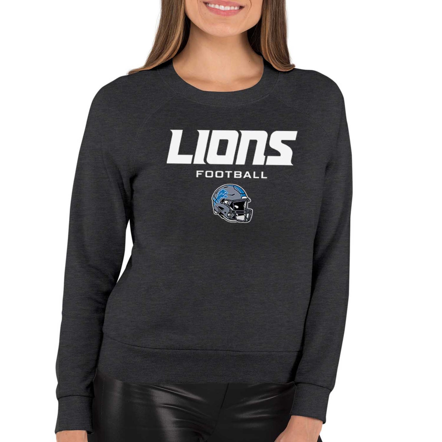 Detroit Lions NFL Womens Helmet French Terry Slouchy Top - Charcoal