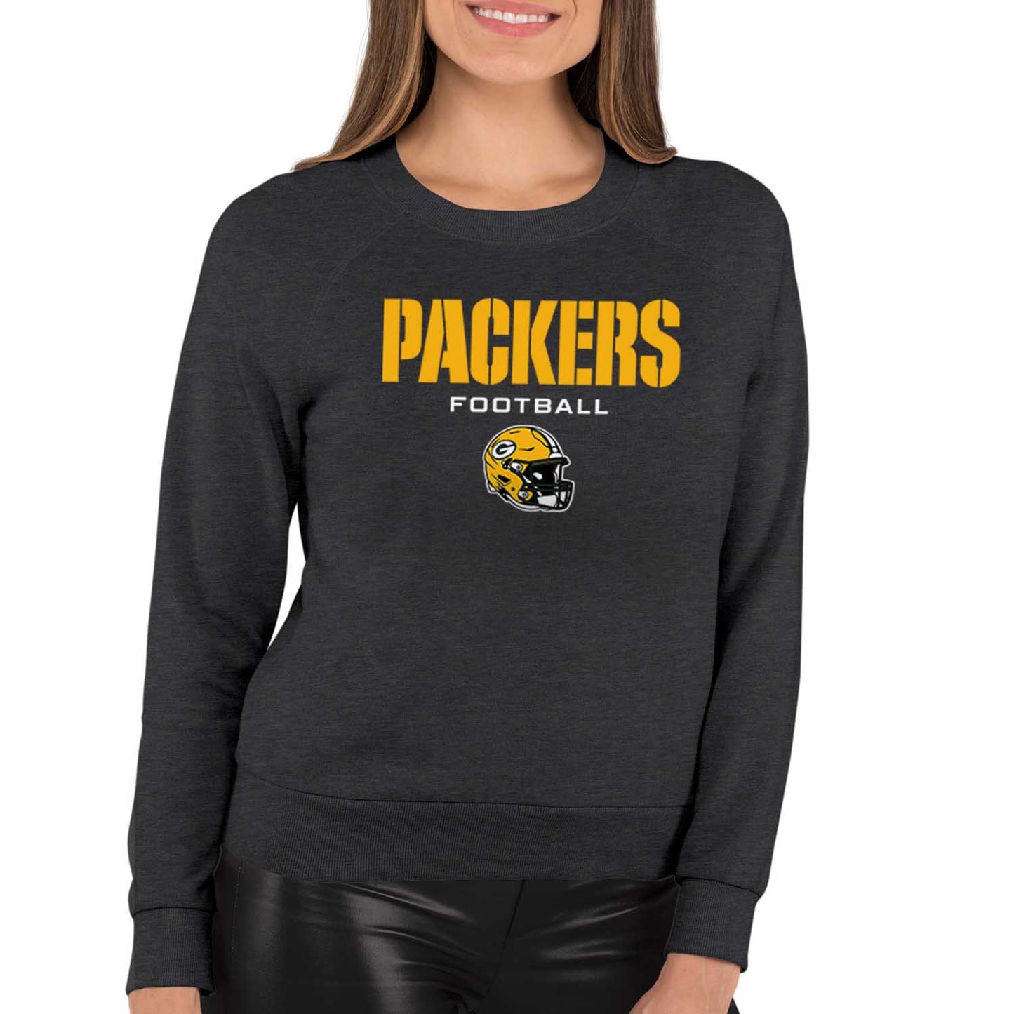 Green Bay Packers NFL Womens Helmet French Terry Slouchy Top - Charcoal