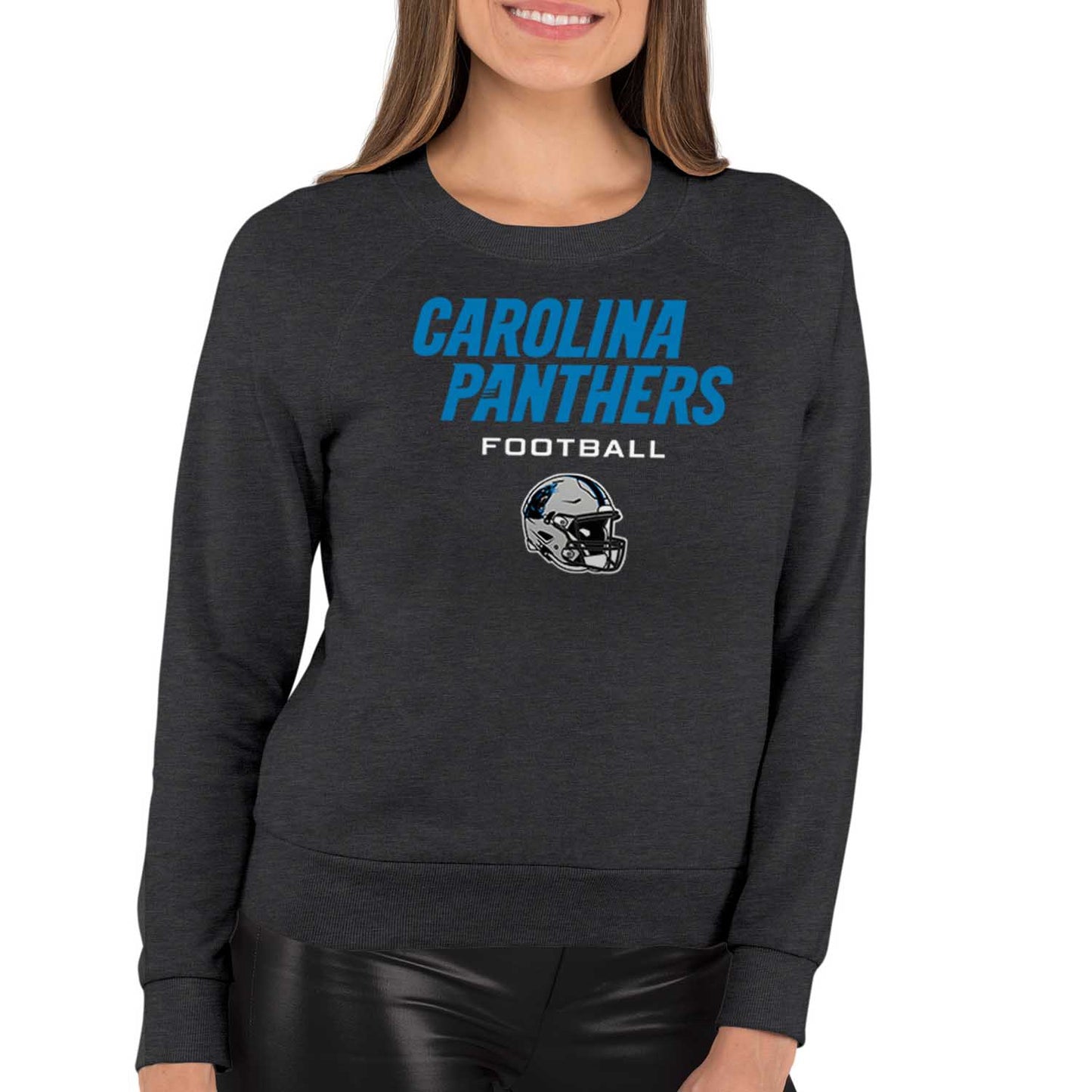 Carolina Panthers NFL Womens Helmet French Terry Slouchy Top - Charcoal