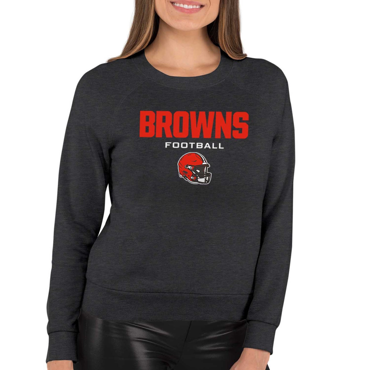 Cleveland Browns NFL Womens Helmet French Terry Slouchy Top - Charcoal