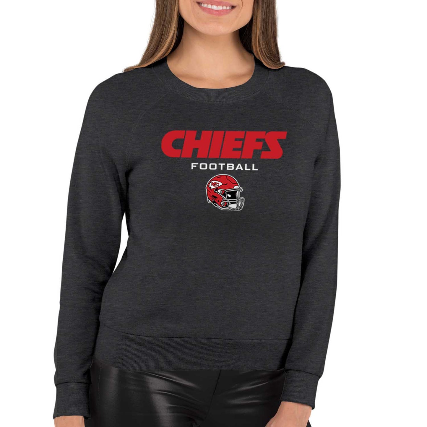 Kansas City Chiefs NFL Womens Helmet French Terry Slouchy Top - Charcoal